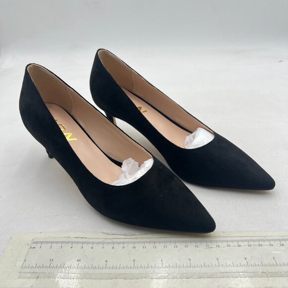 YDN Black Pointed Toe Mid Heel Pumps Slip on Stiletto Slide Dress Shoe for Party - Picture 4 of 8